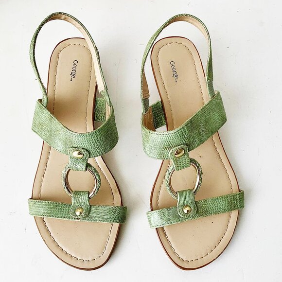 George Green Croc Embossed Vegan Leather Wedge Sandals Size 7 - Picture 11 of 11